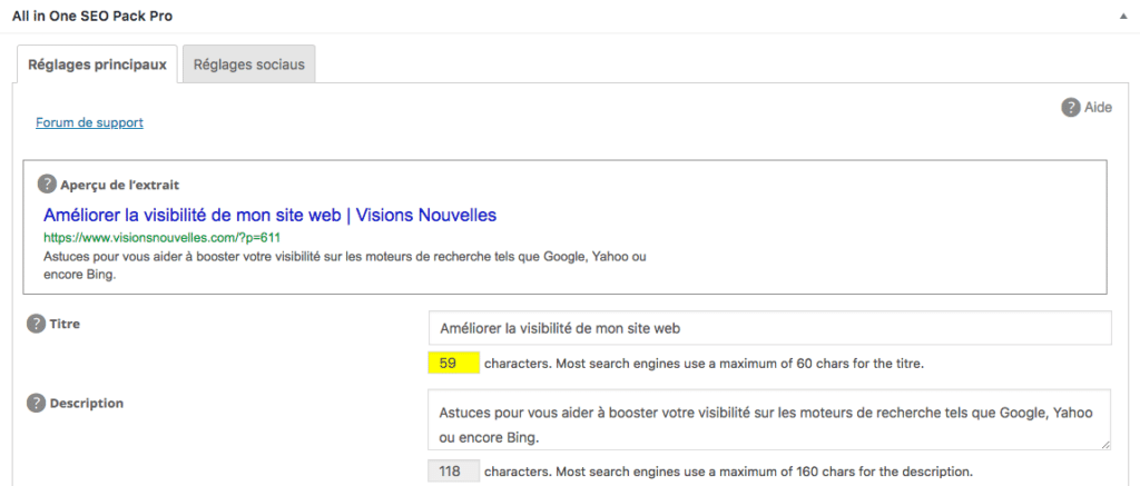 title et meta description WordPress